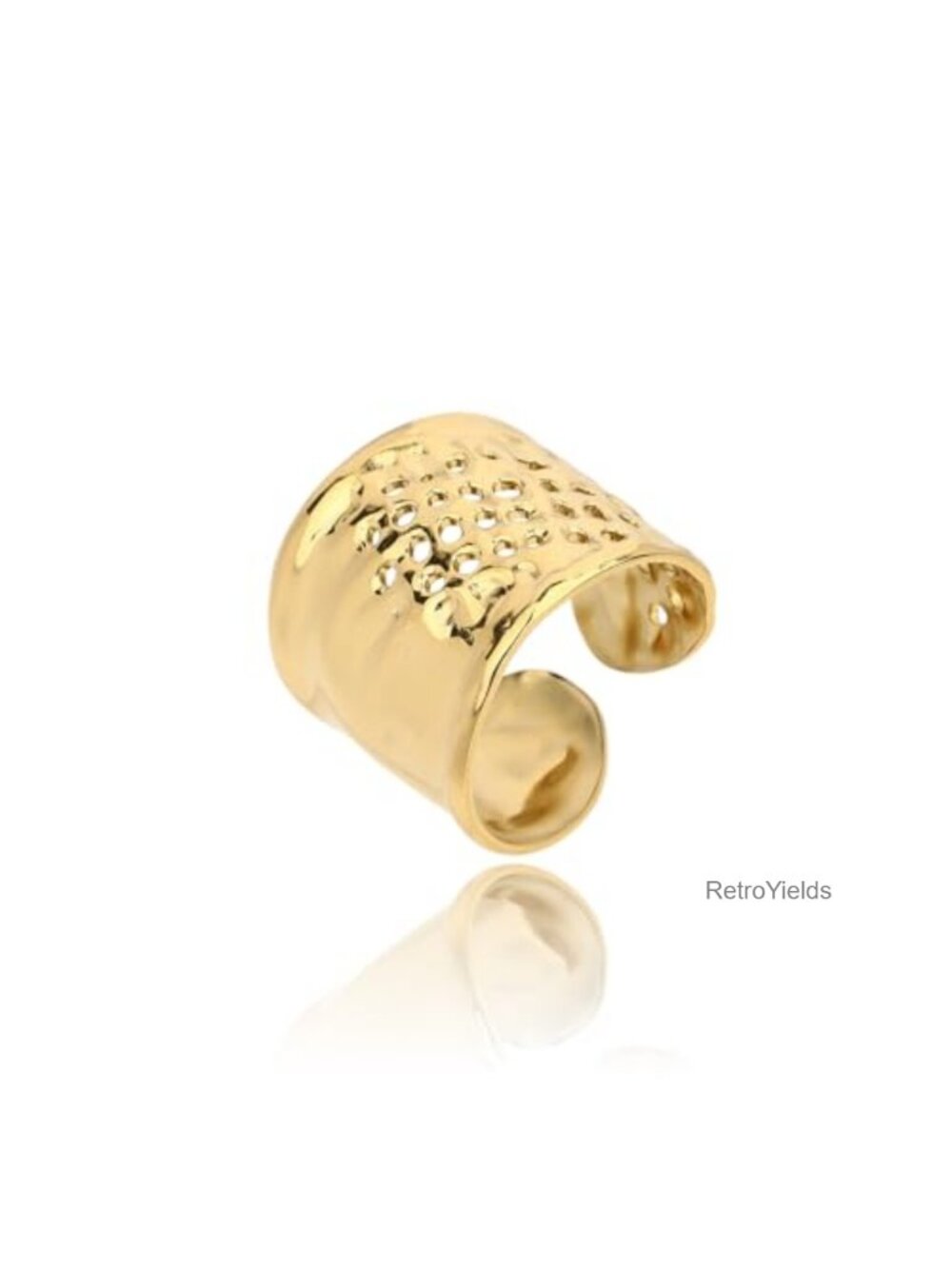 Chunky Gold Plated Statement Dome Band Ring Stainless Steel Adjustable